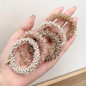 GYYT Hair Bands Fashion Ponytail Holder Rhinestone Girls Headband Beads Women Hair Rope Headwear Hair Rings Pearl