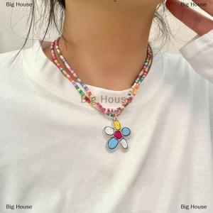 [COD] Big House Double Layer Colorful Beaded Flower Pendant Necklace For Girls Women Handmade Beads Choker Bohemian Necklace Jewelry Gift