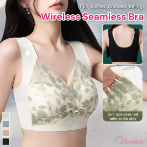 Wireless Seamless Bra Plus Size Anti-Sagging Push-Up Underwear Floral Pattern Lace Breathable Bra Wide Shoulder Straps Vest Style Lingerie