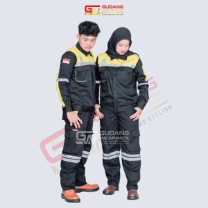 Pakaian Kerja Seragam Proyek Stelan warna Hitam Kuning