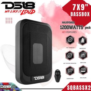 ตู้ลำโพงซับวูฟเฟอร์มีแอมป์ในตัว ยี่ห้อ DS18 รุ่น SQBASSX2 ขนาด 7x9 นิ้ว กำลังขับสูงสุด 1200W ให้พลังเบสแน่น ตามมาตรฐานอเมริกา