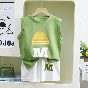 ชุดแขนกุด ชุดเด็กผู้ชาย กร้ามน่าร้อน เซท 2 ชิ้น ผ้าวาฟเฟิล สกรีนหมวก