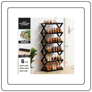 【JJ HOME】Minimalist Bamboo Shoe Rack Installation Free Collapsible Shoe Organiser Foldable