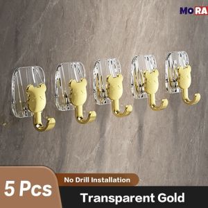 5pcs Transparent Self Adhesive Hooks for Wall Heavy Duty Acrylic Light Luxury Wall Hooks  Bathroom/Kitchen Punch-Free Towel Hooks Thickened  Durable Home Organizer Hooks