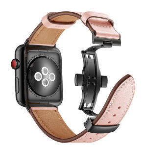 JANSIN Genuine Leather Loop Band compatible iWatch Series 9/8/7 41MM 45MM compatible with iWatch Ultra 2 49mm Series SE 6 5 4 3 2 1 38mm 40mm 42mm 44mm Bracelet Butterfly Clasp Strap Belt