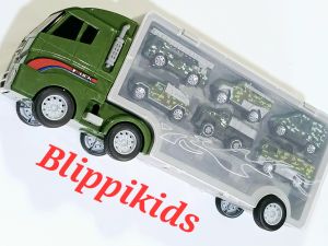 Đồ chơi Xe vận tải chở 6 xe Quân sự gồm Xe thang xe Vận tải Xe thiết giáp Xe mở đường Xe cứu thường...