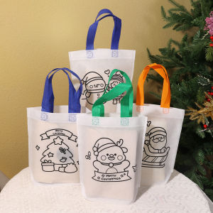 4ชิ้นการ์ตูนการป้องกันทางสิ่งแวดล้อมกระเป๋าถือกราฟฟิตีกระเป๋าคริสต์มาสกระเป๋าสี DIY ของเล่นภาพวาดศิลปะเด็ก