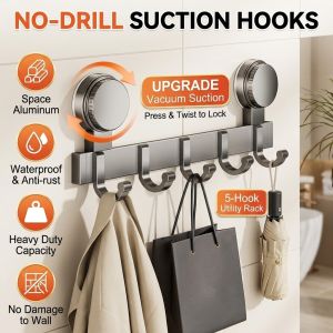 Bathroom Door Hooks No-Drill Strong Hooks Home Door Hanger Space-Saving Storage Hook for Towels Clothes Bags Bathroom Bedroom and Kitchen