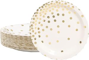 LZD DYLIVeS 80 Pack Rose Gold Paper Plates 7 inch White and Rose Gold Foil Polka Dots Party Plates Fall Party Supplies for Birthday Bridal Shower Thanksgiving Holiday Dessert Party Plates
