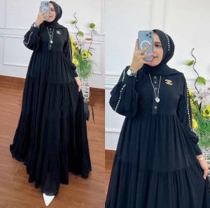 GAMIS WANITA SERENA SET PASHMINA CERUTY BABYDOL S M L XL GAMIS + PASHMINA Dress Kondangan Remaja