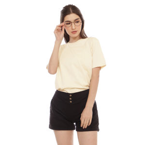 Kaos Polos Wanita Oneck Lengan Pendek Bahan Katun Combed 30s Warna Cream