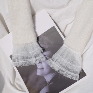 Ruffle giả tay áo cô gái xếp li còng giả cho Áo Len Nữ Găng làm ấm cổ tay nữ trắng đen màu áo sơ mi ren còng