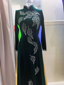 áo dài nhung hồng ruốc-hồng mận hàng thiết kế riêng-cổ thuyền tay dài