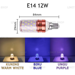 Lampu Lilin 3 Warna Emico 12W & 16W LED Candle Light Bohlam Crystal 12 Watt & 16 Watt E27 E14 Candle Bulb Lamp 3 Colors - White Warm Natural Warm White Blue Purple