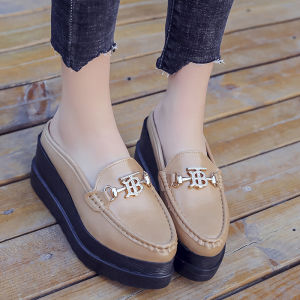 Korean Womans Wedges Shoes Slope 7cm Heels Elegant button Wedges Closed Toes( Size Small Cutt)