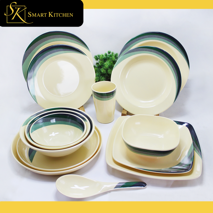 Greenish Rays Design Melamine Dinnerware Plates/bowls/spoon affordable  (K-GREENISH RAYS) Lazada PH