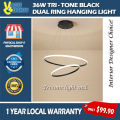 36W Tri-Tone Black Dual Ring Hanging Light Pendant Light Dining Light. 