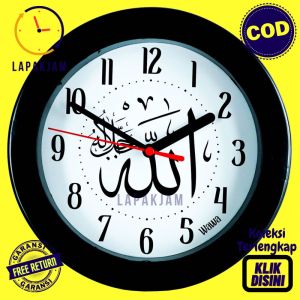 Jam Dinding Quartz Dekorasi Rumah Kaligrafi Unik Besar Wawa WW1168 Hitam Bagus BestSeller
