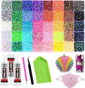 Colorful DIY Resin Rhinestone Kit 32000 Pcs Multicolor Book Bedazzling Kit 2-3 mm Bedazzling Kits Small Gems for Diamond Art Clothes Crafting Clothing (40 Grids 32000 A)