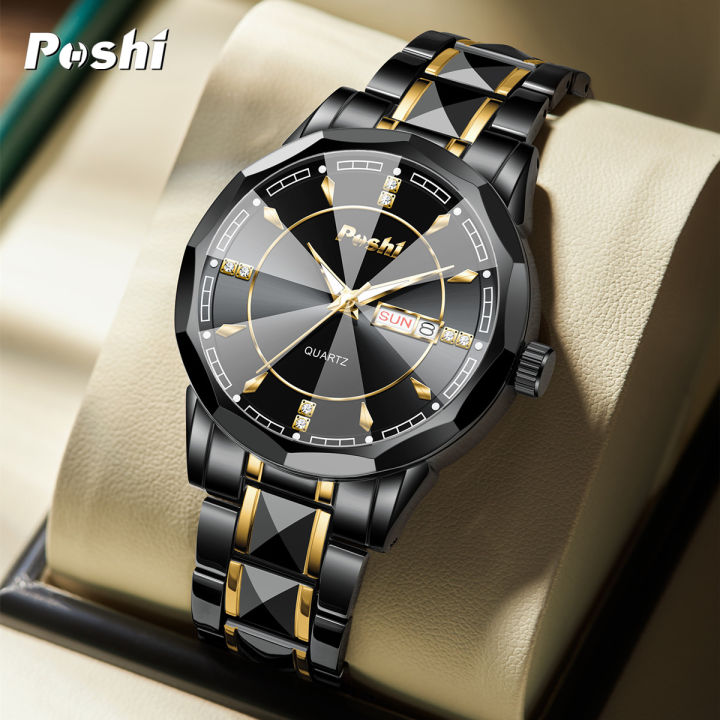 Original POSHI Brand New Men's Watches Fashion Luxury Mens Stainless Steel  Watch Man Business Casual Waterproof Calendar Quartz Sport Clock Lazada 