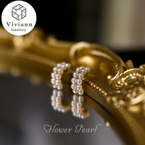 Viviann Original sterling silver Half Earring Pearl Earrings 925 Silver Needle Earrings Elegant Fashion Korean Oversized White Pearl Drop Earrings for Women Bohemian Golden Round Zircon Wedding Earrings Jewelry Gift