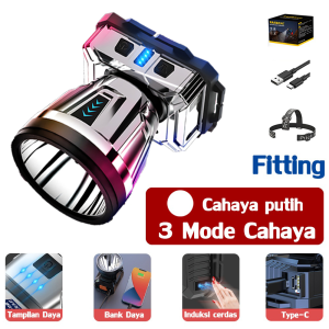 【Terjamin】LED Headlamp 500Watt Penerangan terus menerus selama 800 jam senter super terang lampu depan luar yang kuat lampu depan tahan air sensor gerak senter berkemah senter kepala super terang Iradiasi 30000m