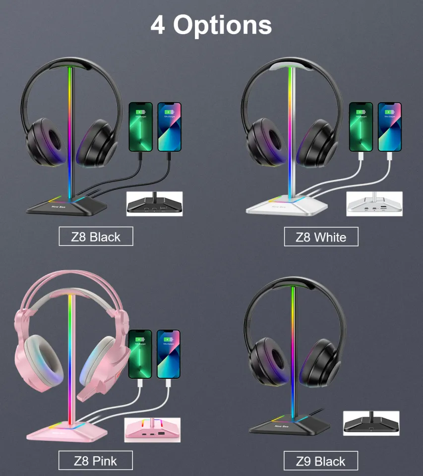 New Bee Headphone Stand RGB Headset Stand with USB Type-C Charger