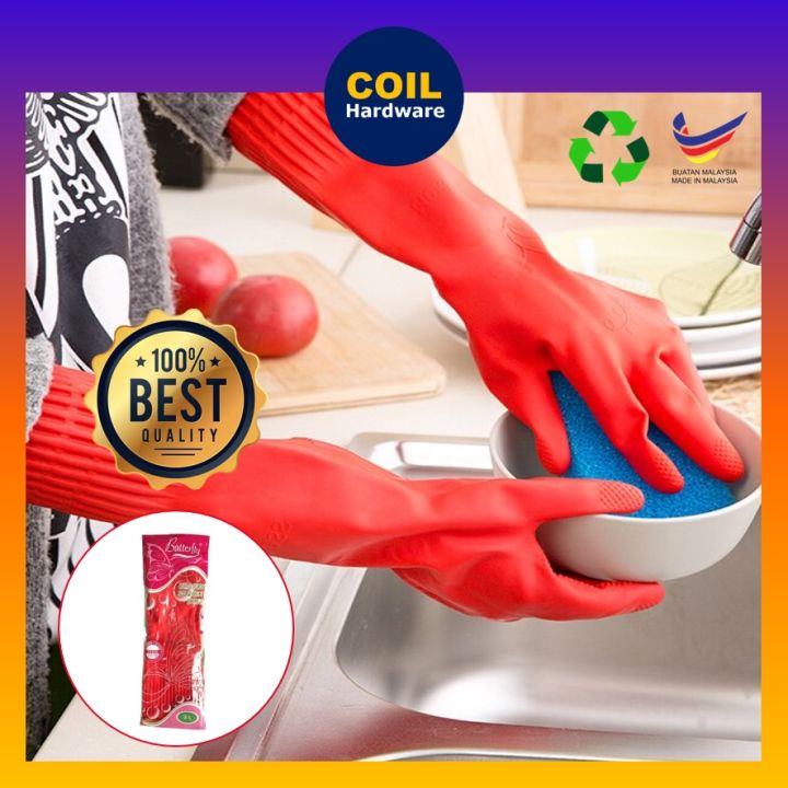 Rubber Latex Gloves Glove Kitchen Long Dish Washing Cleaning Protect ...