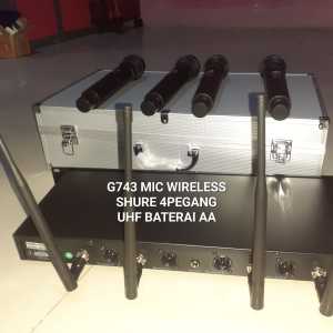 G743 MIC WIRELESS 4 PEGANG WIRELES PRO UHF PROFESIONAL VOKAL PREMIUM ARTIS MICROPHONE MIK WIR