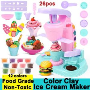 Kids Pretend Play Ice Cream Maker Plasticine DIY Toy Ice Cream Machine Dough Toys Children Gift Art Colorful Clay Slush Plasticine Mold Tool Set