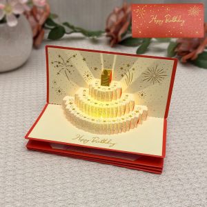 LUXELU Có thể gập lại Thiệp chúc mừng sinh nhật phong bì đỏ 6 khe cắm thẻ Bìa dán vàng Thiệp chúc mừng phong bì đỏ 3D Pop-Up Phong bì đỏ đựng tiền năm Quà tặng bất ngờ