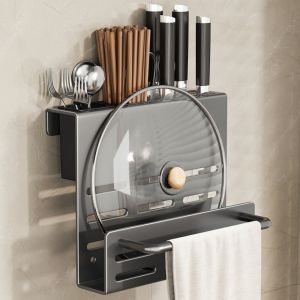 IDEAL Heavy Duty Cutting Board Rack Carbon Steel Multifunctional Kitchen Rack Chopstick Holder Save Space Wall-Mounted Holder Kitchen
