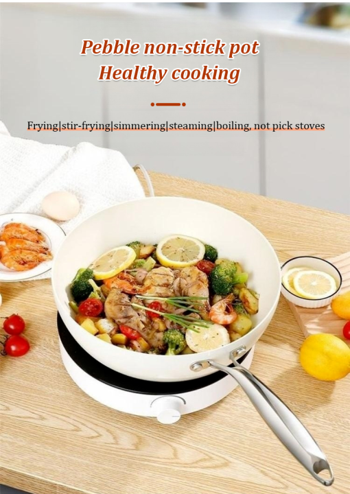 Household wok flat bottom ceramic pebble wok induction