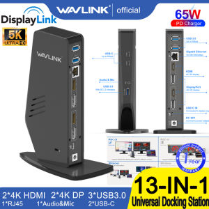Wavlink 13-In-1 Displaylink Universal USB Laptop Docking Station4k Dual HDMI And Displayport USB-C Docking Station With 65W PD ChargingCorporate Dual Monitors Desktop USB Hub Station For Lenovo /Dell Windows，M1/M2 Macbook Macos