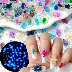 30Pcs Night Light Spider Nail Art Accessories Halloween Fluorescent Spiders Nail Supplies Dopamine Colored Insect Nail Material h260819