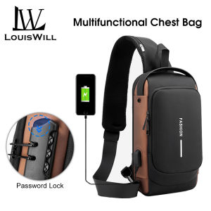 LouisWill bag for men Multi-Functional Chest Bag Crossbody Bag Smooth Zipper Bag Sports Bag Waterproof Anti-Thief Code Lock Casual Bag Street Shoulder Bag Messenger Bag Versatile Fashion Chest Bag Travel Bag Business Bag fashion bag