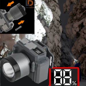 Đèn đội đầu 300w pin sạc zoom anh sáng hiển thị % pin led siêu sáng PL 808