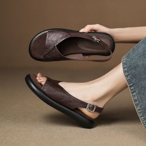 [Free Shipping] Casual Flat Sandals New Style For 2026 Beach Sandals Roman-Style Outdoor Sandals Stylish Thick-Soled Sandals For Women Summer Soft Leather And Soft-Soled Sandals