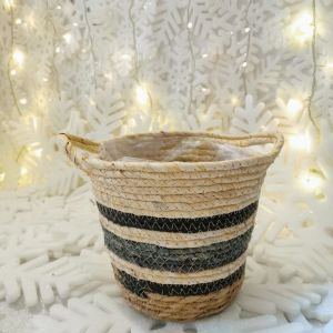 Plant Basket Planters Sea Grass Rattan Basket in Stripe with handle size 21cmX16.5cm