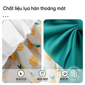 (ST22 Shop) Mẫu V01 - Váy nơ họa tiết quả dứa xinh xắn đầm bé gái đính nơ kết hợp ren cổ xinh xắn cho bé từ 12-35kg