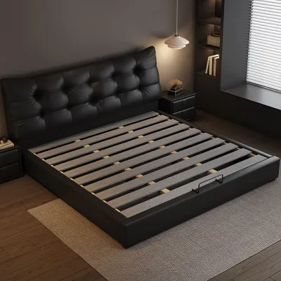BRD Nordic modern leather bed frame bedframe storage air rob / drawer storage bed black beige brown orange 储物床 皮床带软靠 (ETA:1mth)