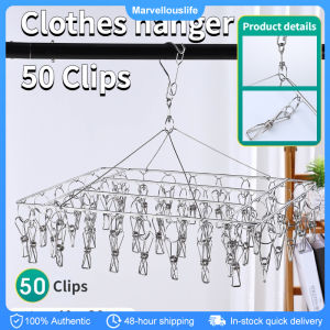 50 Clips Sock Drying Rack Stainless Steel Clothes Drying Hanger Windproof Clothing Holder Bra Towel Sock Clothespin