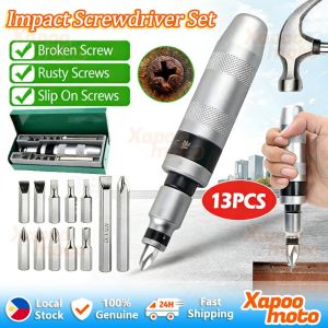 Multi-Purpose 13PCS Drive Impact Screwdriver Set Extractor Tool 1/2 Inch Green Slotted or Phillips Screwdriver Bits