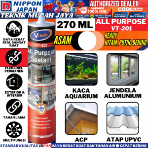 NIPPON VTECH V TECH VT-201 Silicone Lem Silikon ALL PURPOSE Kaca ACETIC SILICONE Sealant ASAM 270 ML