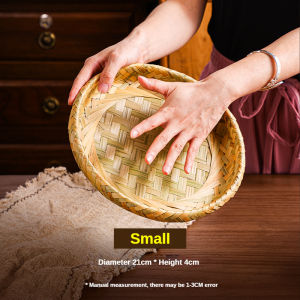 Round Handwoven Bamboo Tray Tea Tray Bread Dessert Basket Serving Tray Table Decoration Tray