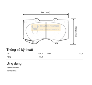 Bố thắng / má phanh dĩa trước xe Fortuner Hilux. Thương hiệu Nhật Bản cho hiệu quả vượt trội và an toàn tối đa