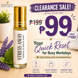 Lavender Essential Oil Roller (6mL) – Pampakalma & Stress Relief Roll-On for Relaxation & Sleep | WorkNest Stress Away Blend