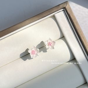 AHOURR ต่างหูดอกเคมีเลียสีน้ำเงินอารมณ์ต่างหูหวานต่างหูความรู้สึกการออกแบบเฉพาะ