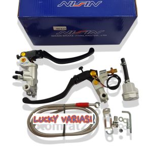 Paket handle master rem kiri kanan nizzin + kaliper monoblok 4 piston + slang rem 90cm universal semua motor bisa pakai metic bebek vixion/satria fu/ninja/cbr/vario/beat/scoopy/mio/bajaj/mega pro DLL