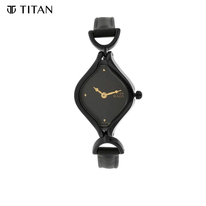 Titan Raga Black Dial With Black Leather Strap Analog Women's